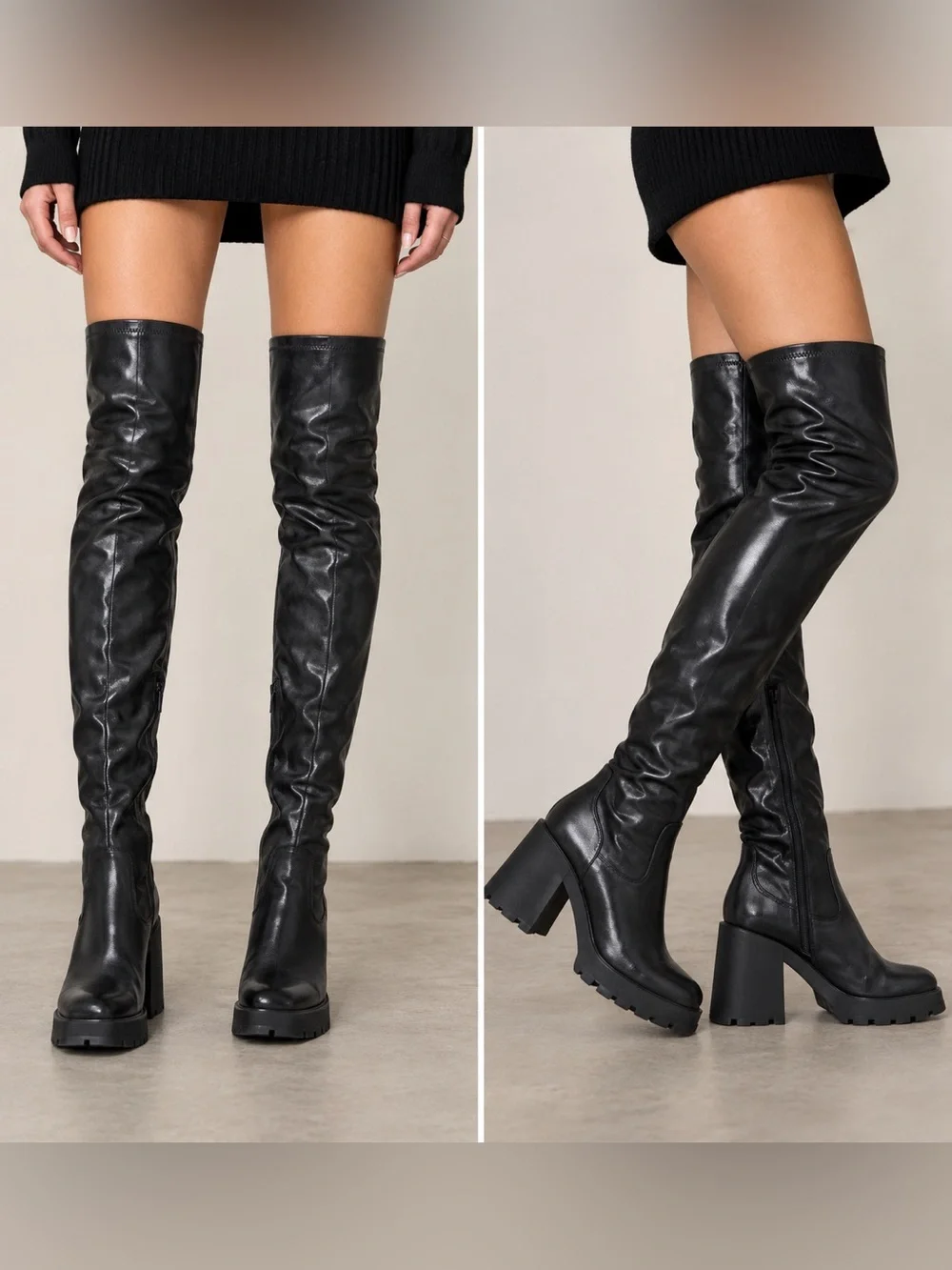 Zara Black Over-the-Knee leather like boots
